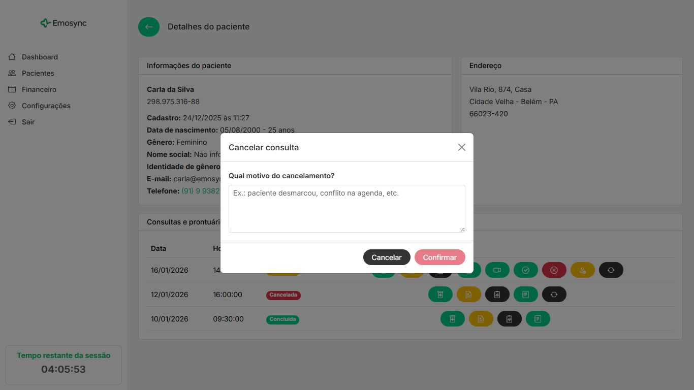 Marcar consulta como cancelada